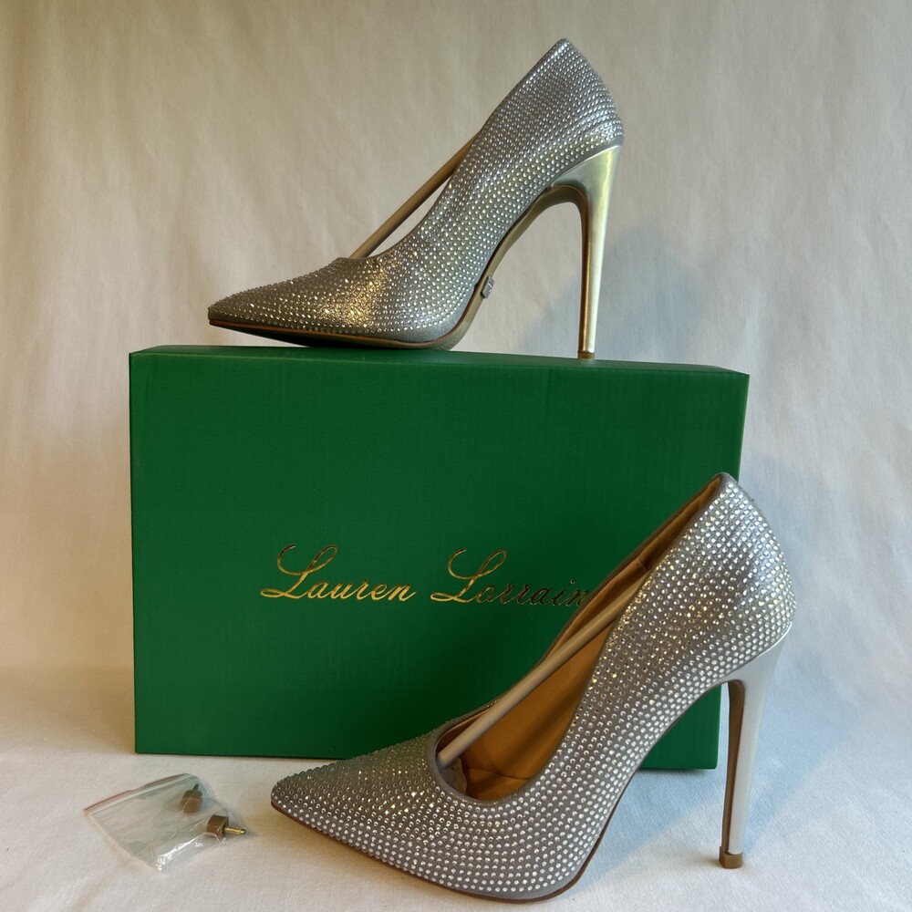Lauren Lorraine Dori Shoes Womens Size 6 Silver Rhinestone High Heels Stiletto